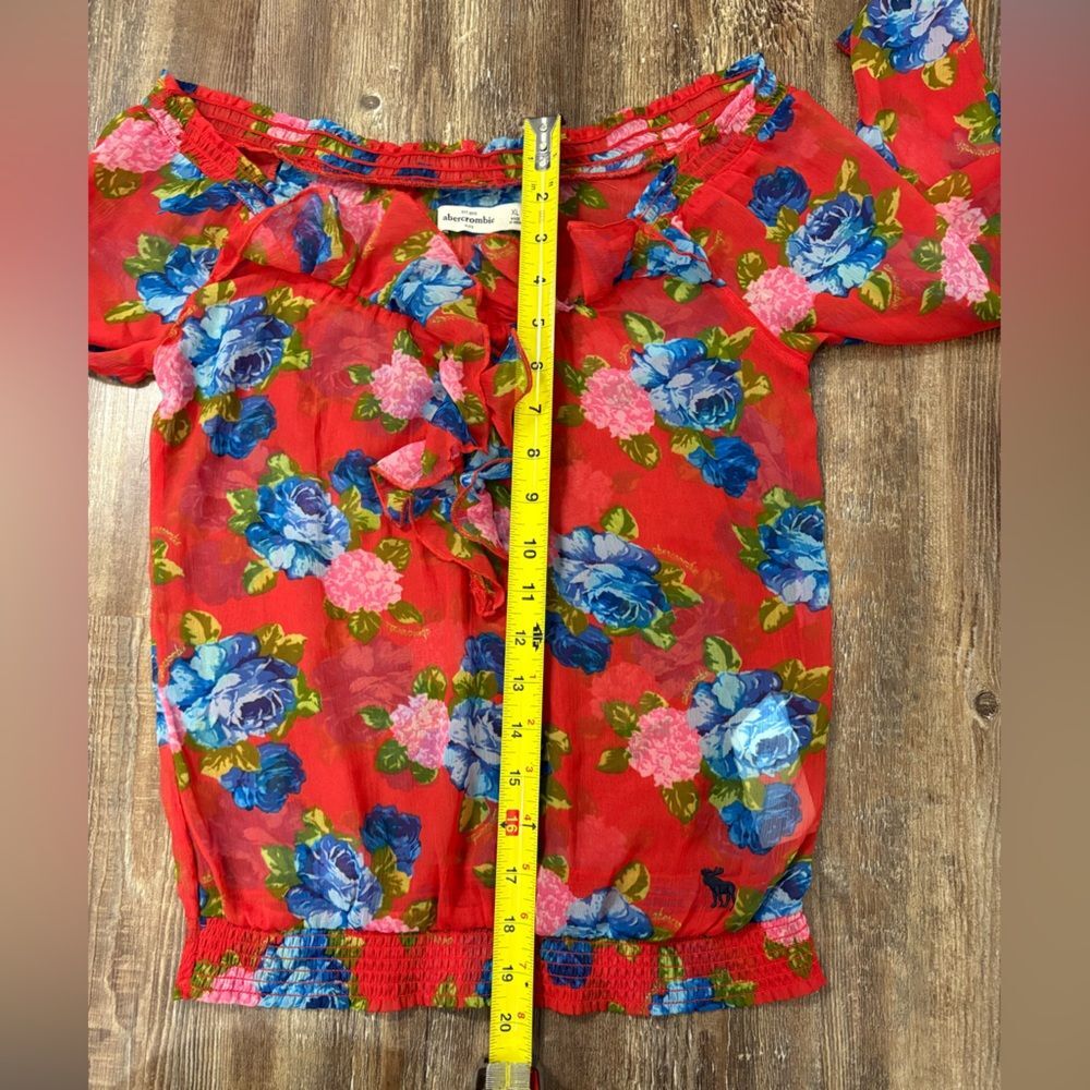 Abercrombie Kids Y2K Red Floral Sheer Stretch Ruffle Top XL Preppy Cute Vintage - Picture 9 of 9